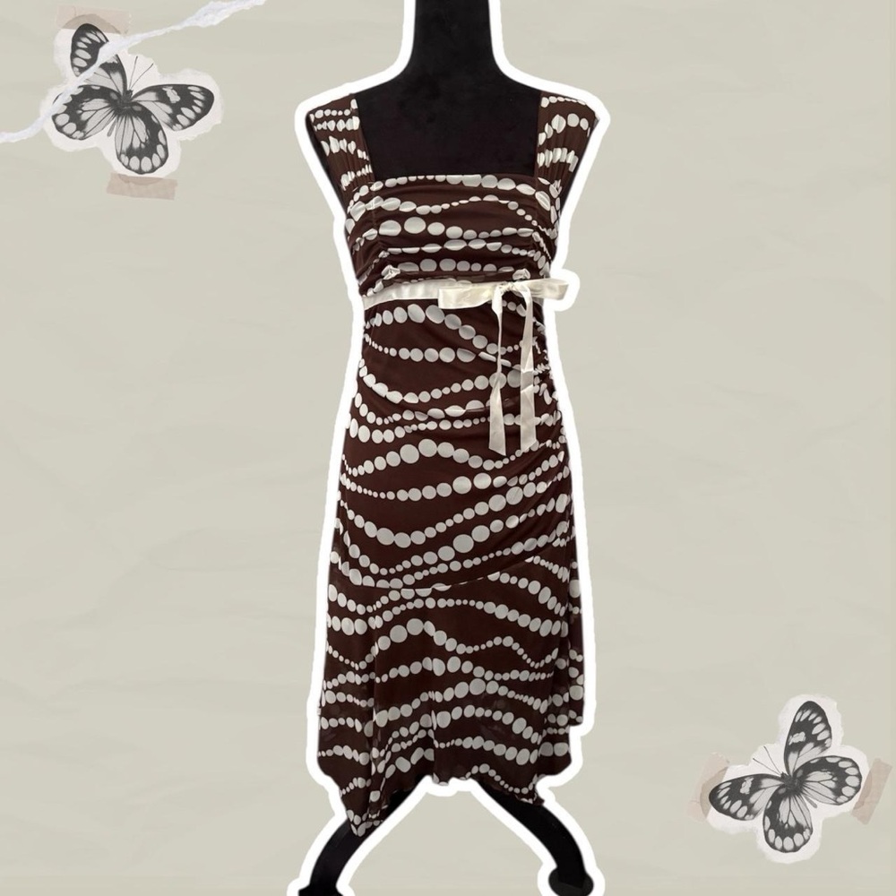 Y2K XOXO Collection Juniors Size M Brown and White Polka Dot Midi Dress